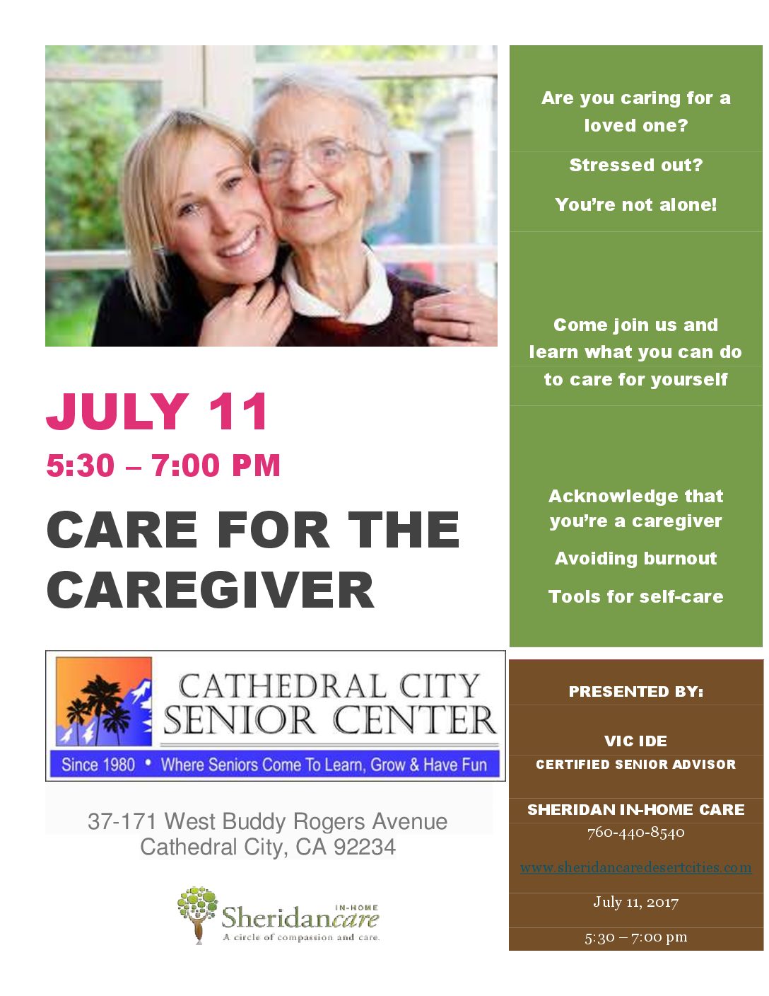 Care for the Caregiver Seminar Sheridan Care Desert Cities